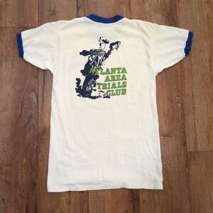 VTG Motorcross Dirt Bike Adult Medium Ringer Shirt Monster White Blue USA 80s